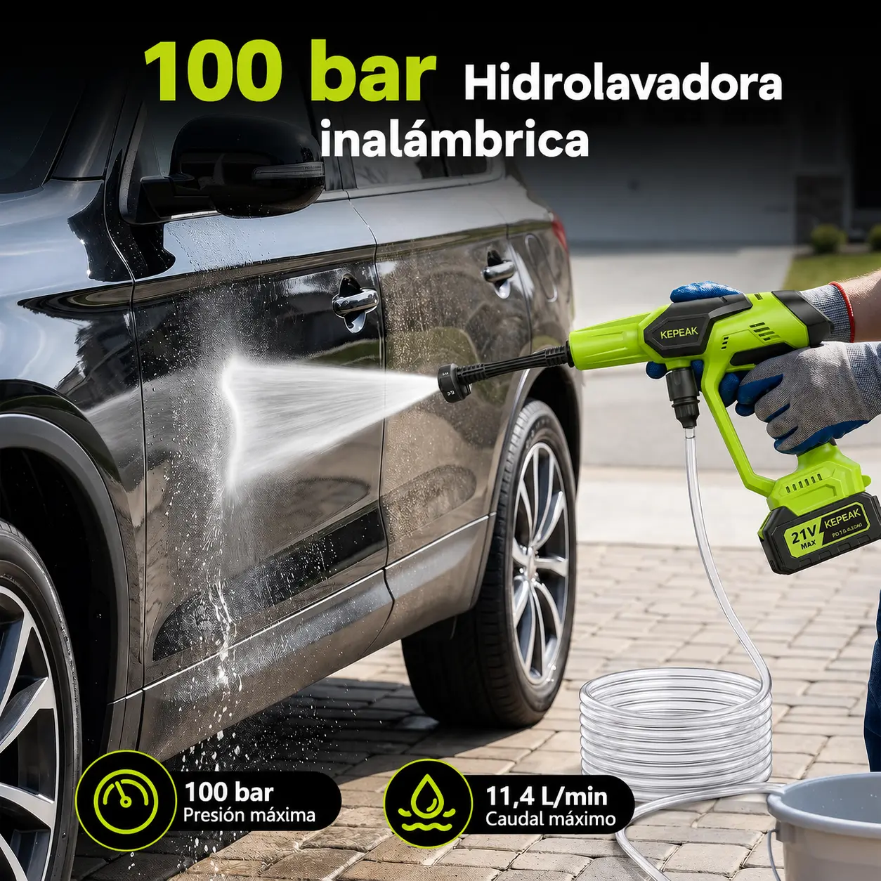 Hidrolimpiadora portátil inalámbrica 100 bar — imagen 3